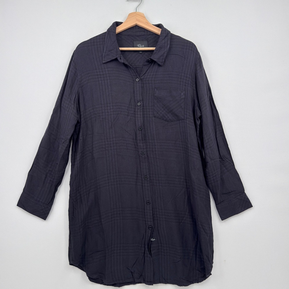 Rails Button Down Shirt Women Large Black Plaid Longline Grunge Casual Cabincore